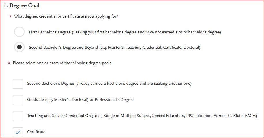 For degree goal, choose second bachelor's