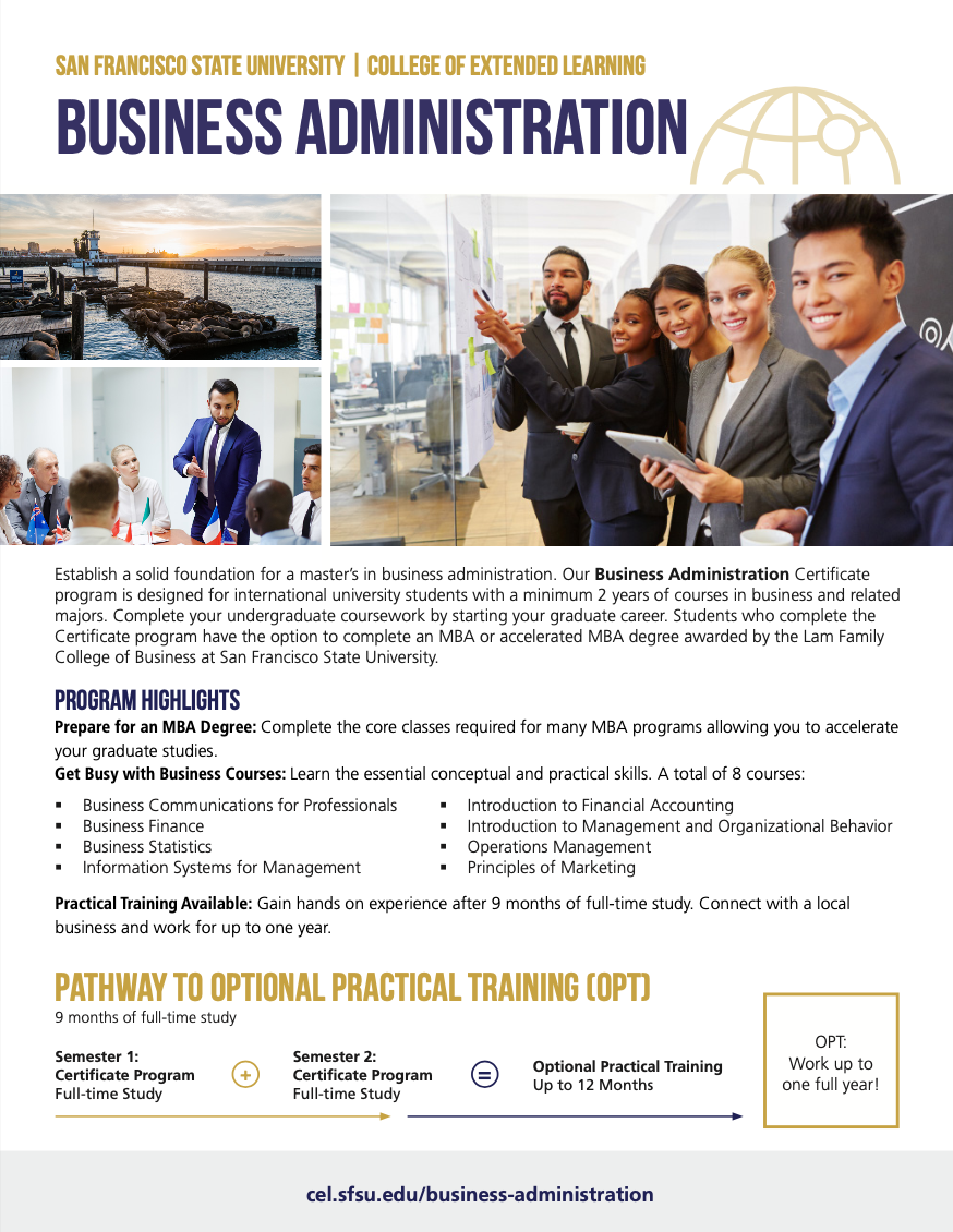 Business Administration Certificate Brochure Cover
