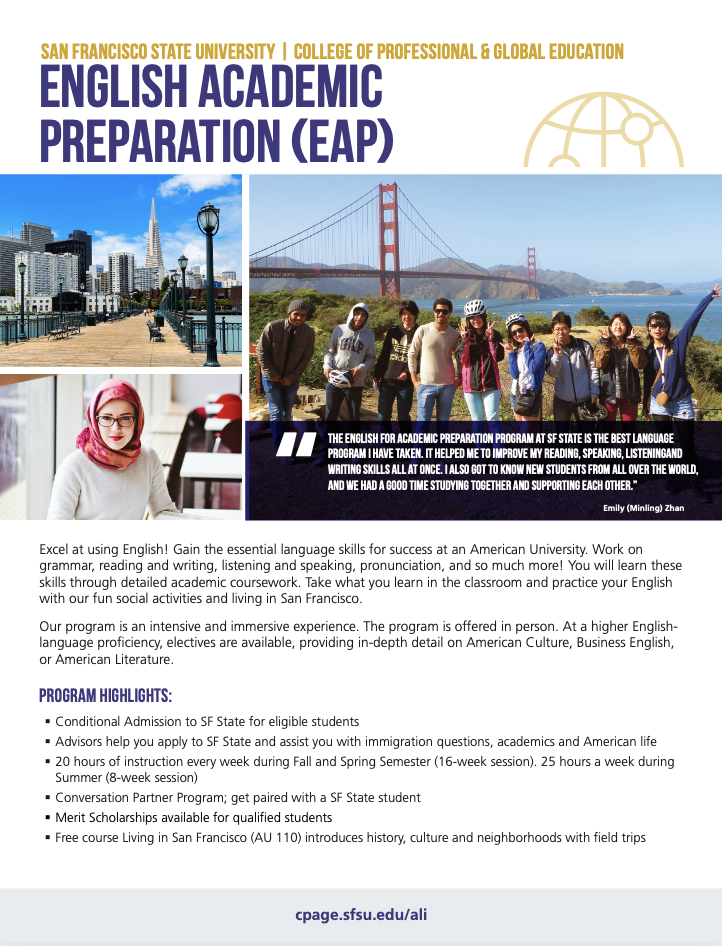 English for Academic Preparation brochure cover