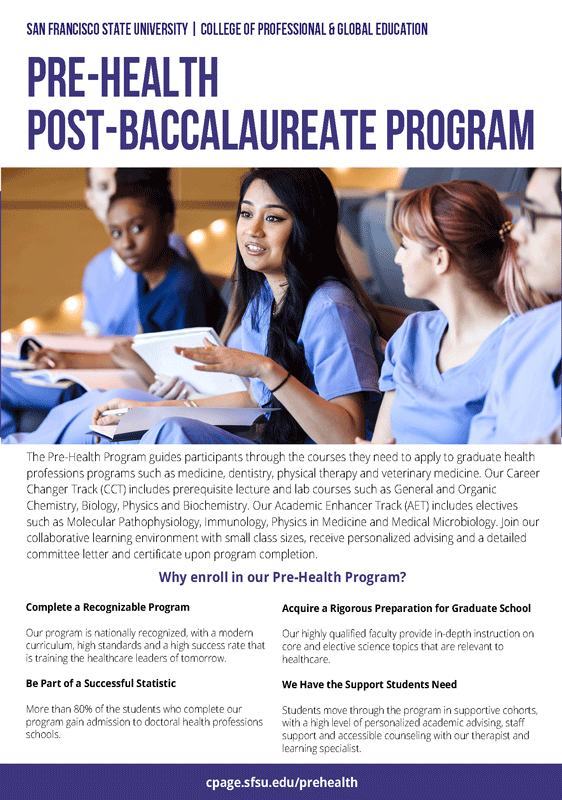 Pre-Health Post-Baccalaureate Program Brochure Cover