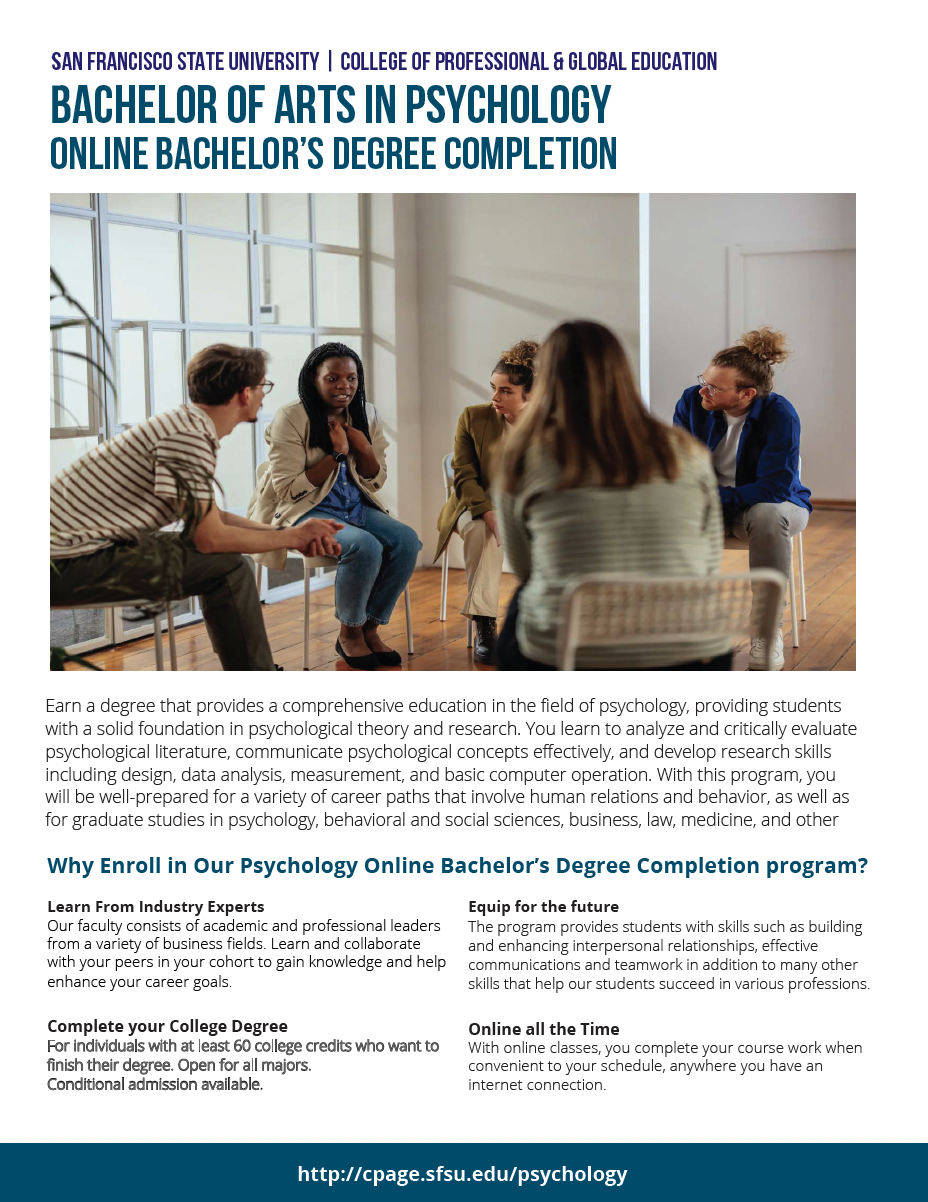 Brochure Cover for Psychology Online Bachelor's Degree Completion Program