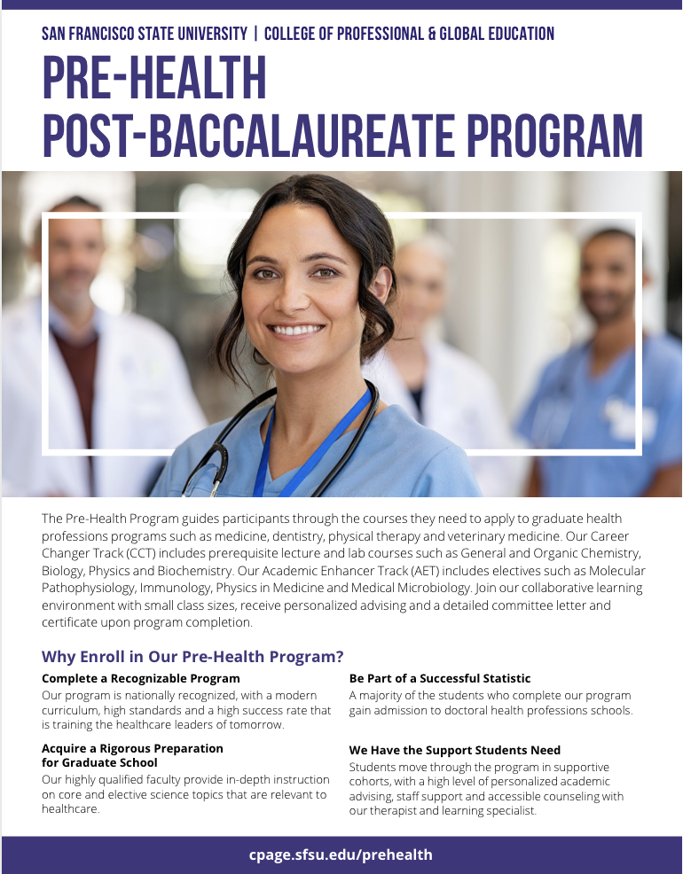 Pre-Health Professions Post-Baccalaureate Program Flyer