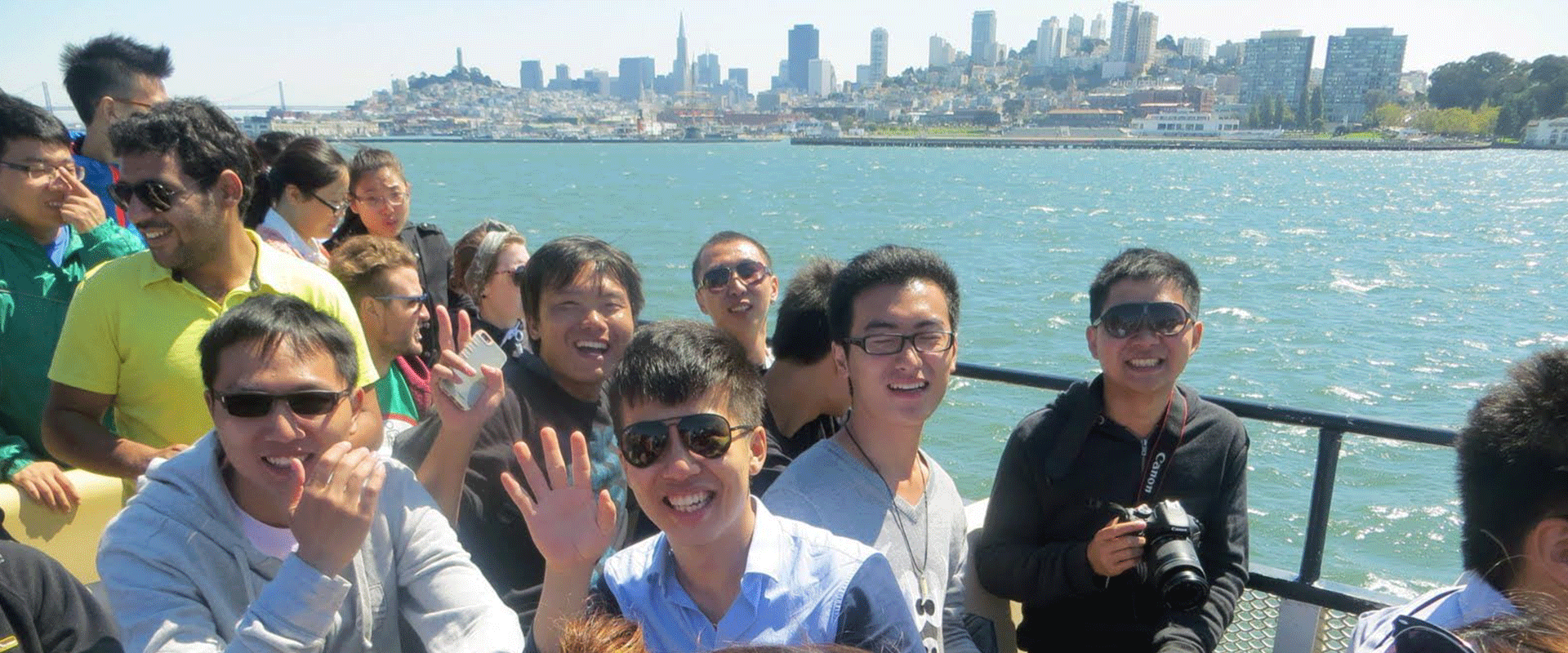 International students on a bay cruise