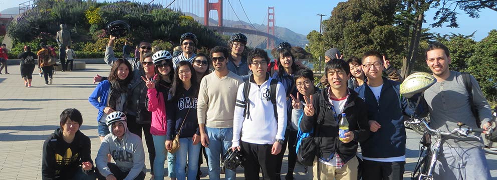 International students after a bike ride across the Golden Gate Bridge