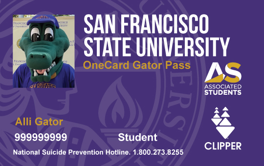 Sample OneCard SF State ID Card with Gator Pass