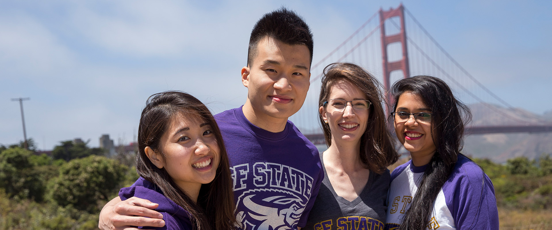 International students at Golden Gate Bridge in San Francisco