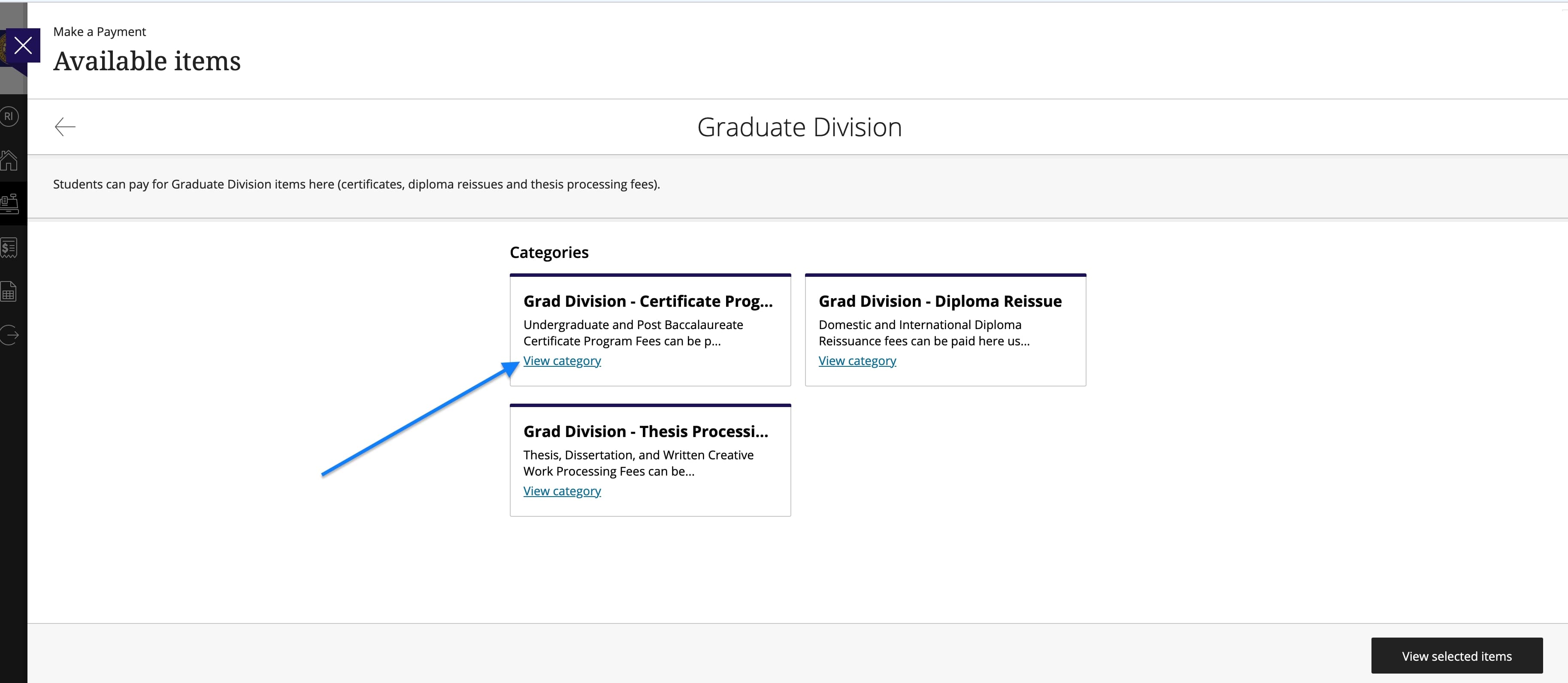 Click the panel titled Grad Division - Certificate Program Fees.