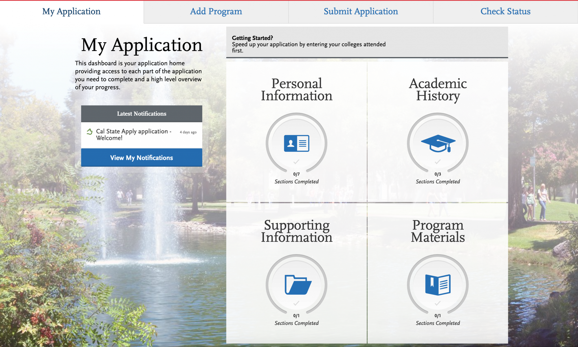 Complete all sections of your application