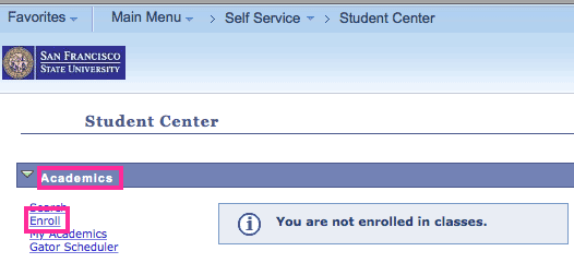Select Academics > Enroll