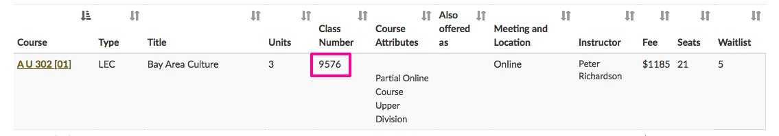 Write down the Class Number for the course