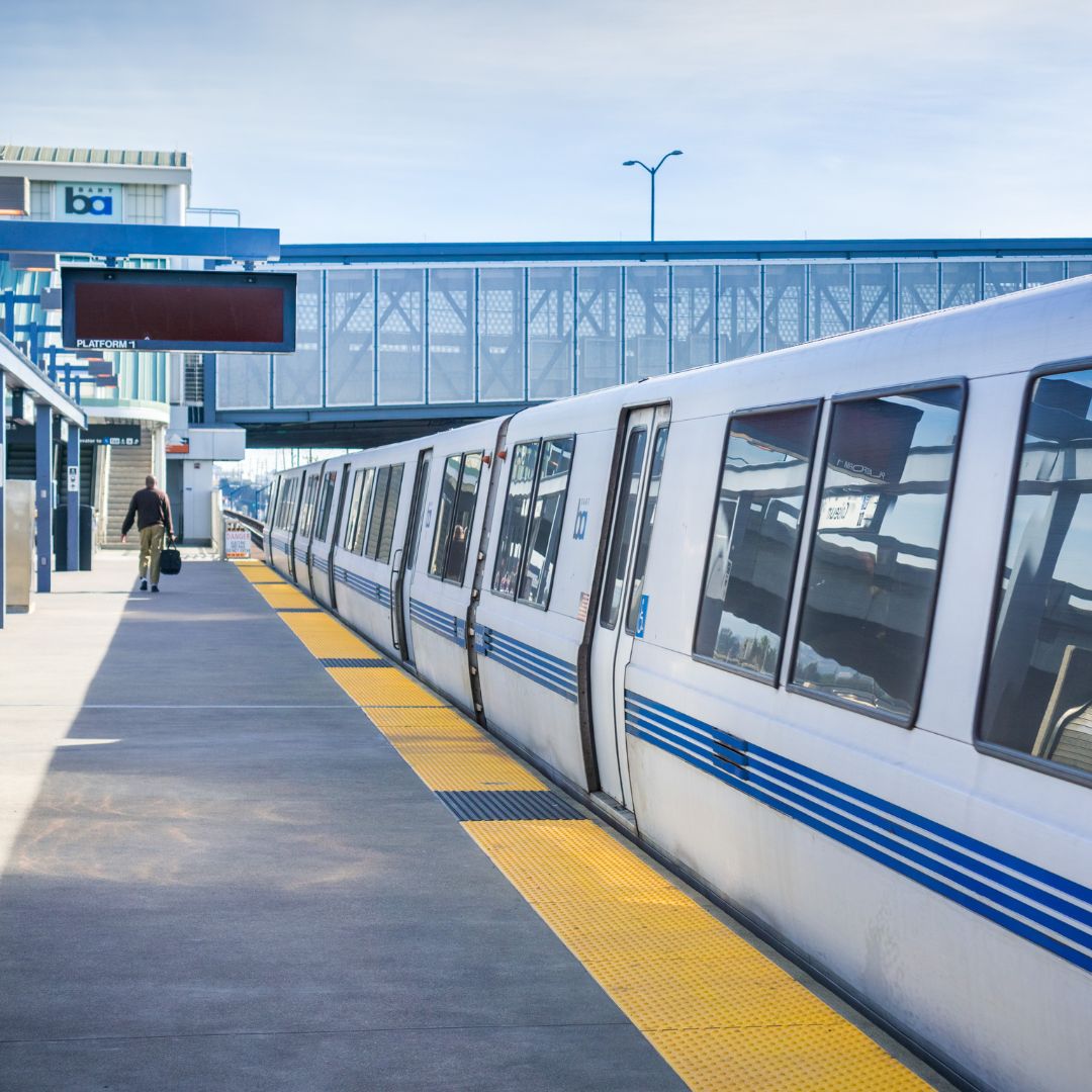 BART train in an outdoor station