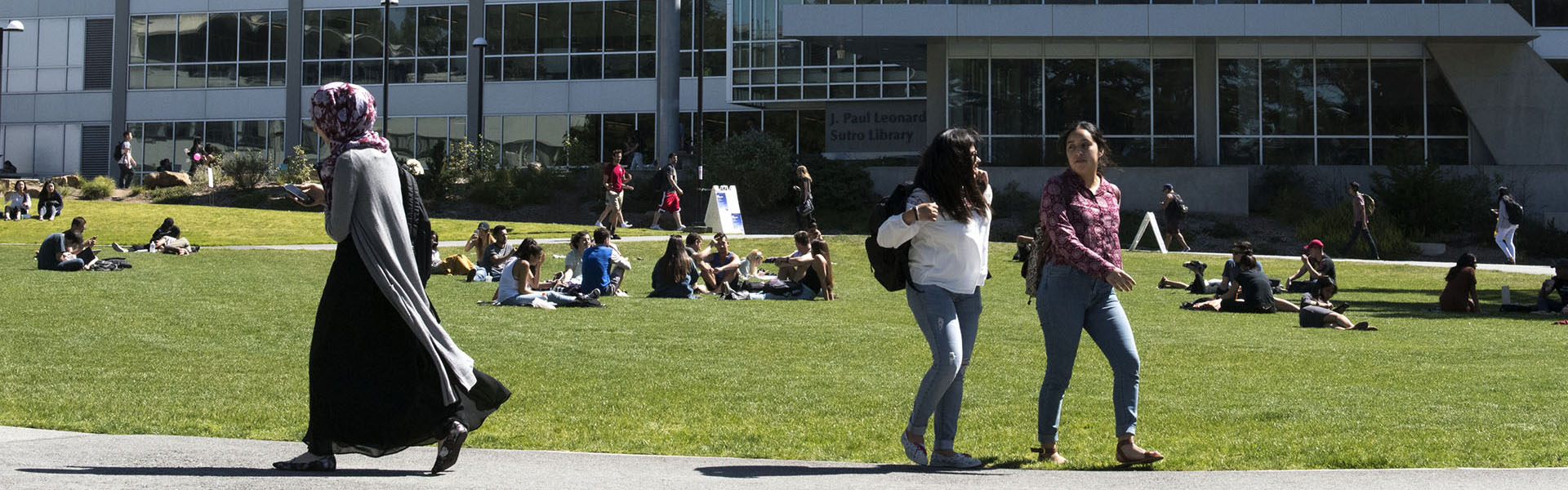 Students walk on the SF State campus