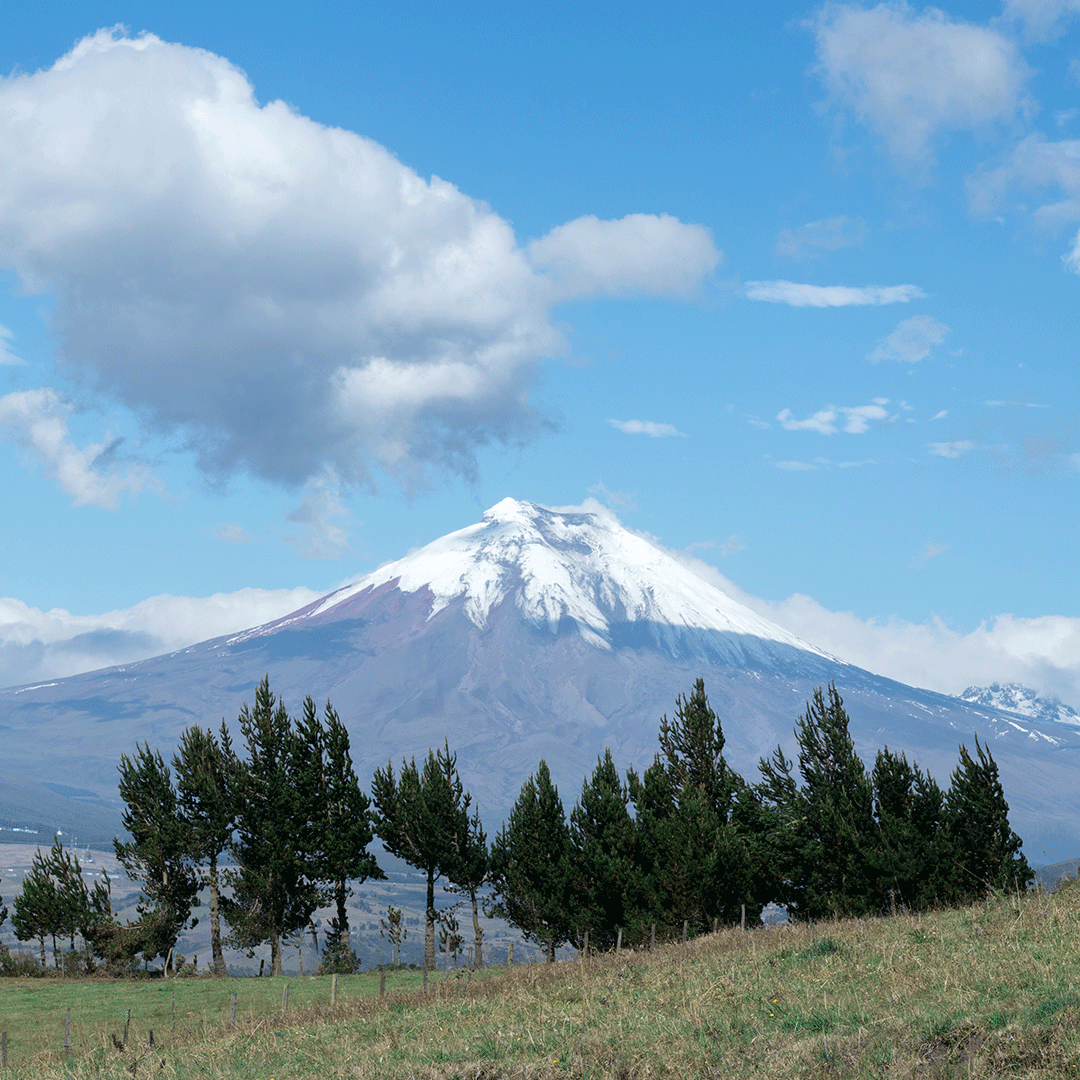 A mountain and a cloudy sky in Ecuador