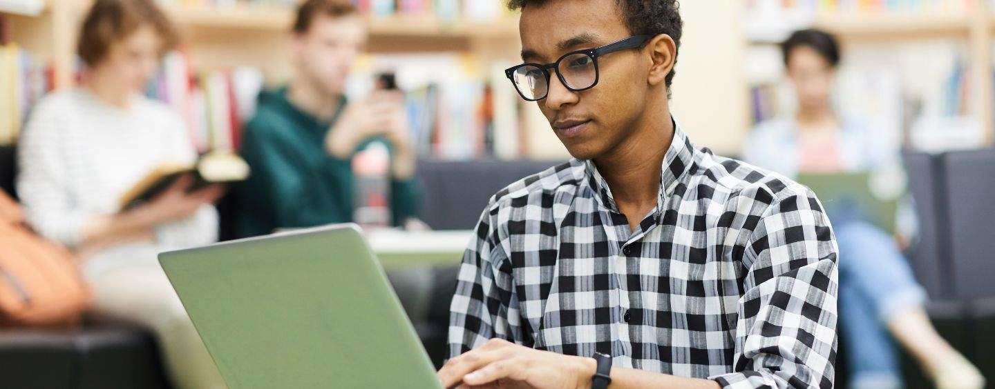 Student using a laptop