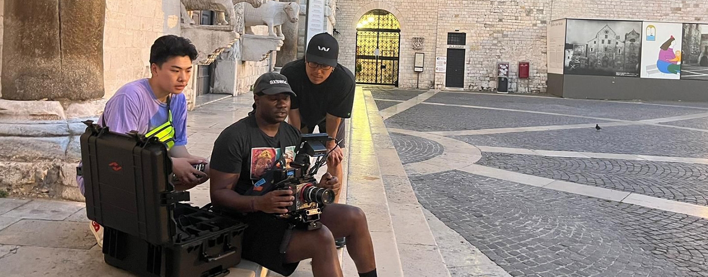 Study Abroad students take cinema class on the streets of Bari, Italy