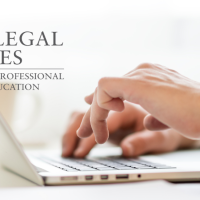 Hands on a laptop, Paralegal Studies logo
