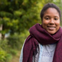 Student in a big, warm scarf