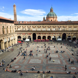 A plaza in Bologna, Italy