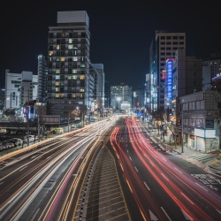 Long exposure of traffic and buildings at night in Korea