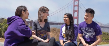International students at the Golden Gate Bridge