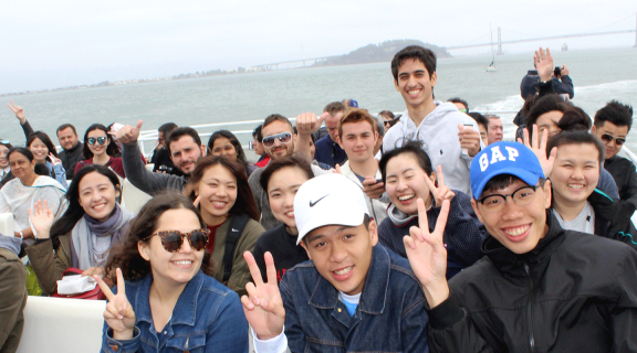 International students on a bay cruise