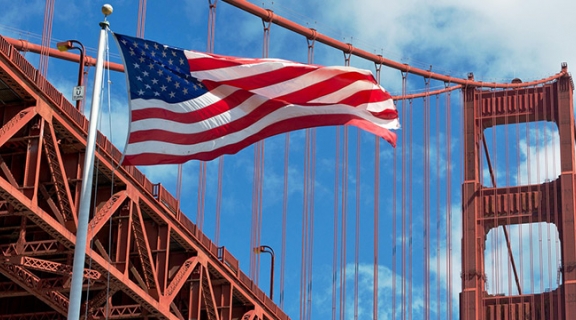 USA flag at the Golden Gate Bridge