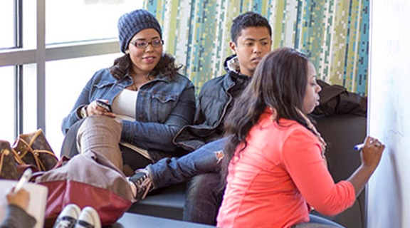 Study group works together in the library